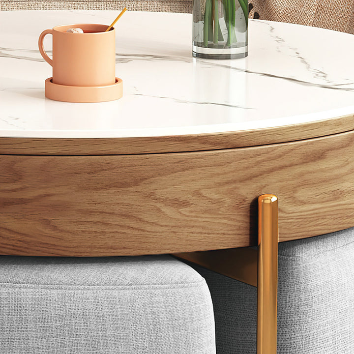 Modern Round Faux Marble Lift-Top Coffee Table Set with Stools and Storage Everly Quinn