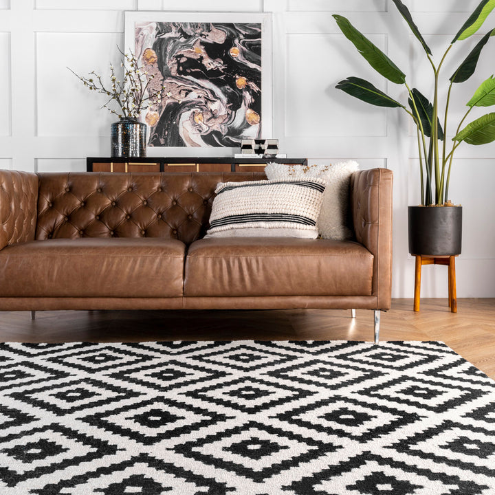 Decca Geometric Handmade Tufted Wool Black/Cream Area Rug George Oliver Rug Size: Square 8'
