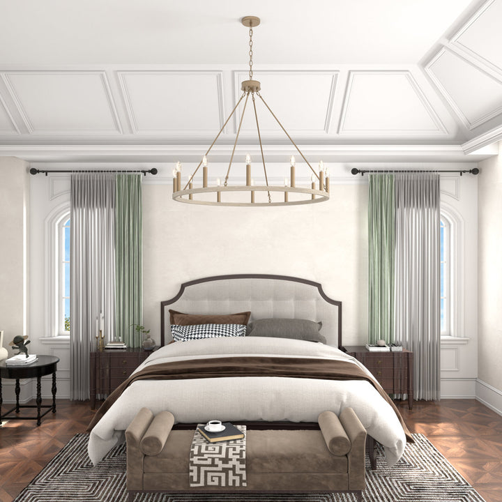 Avalee 12 - Light Living Room Steel Dimmable Candle Style Wagon Wheel Chandelier Lark Manor™ Finish: French Ash