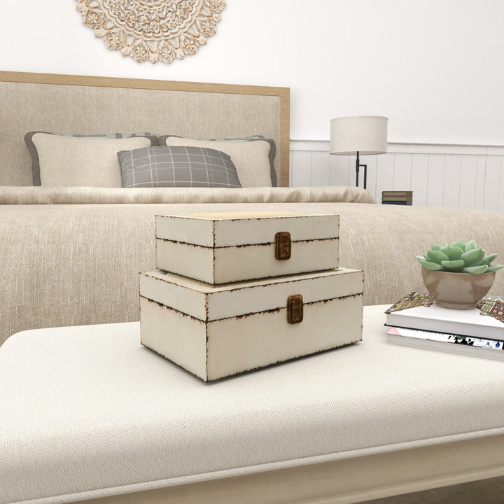 Nazaret White Wood Box with 2 Pieces Hinged Lid Breakwater Bay