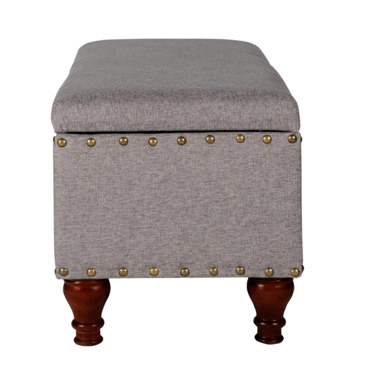 Collantes Upholstered Storage Bench Alcott Hill® Upholstery: Grey/Brushed Brass Nailhead