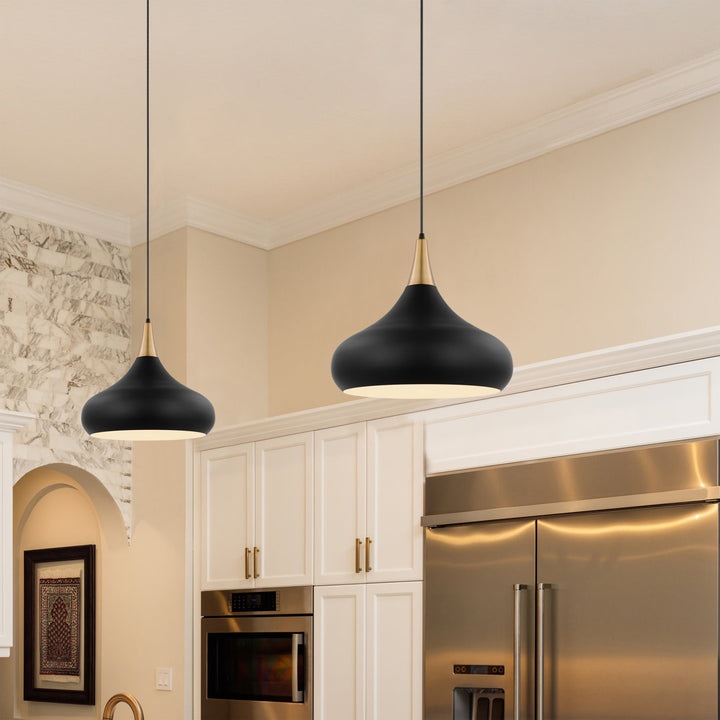 Braylon 1 - Light Single Teardrop Pendant Mercury Row® Size: 14" H x 14" W x 14" D Finish: Matte Black/Burnished Brass