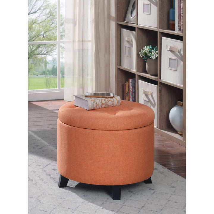 Avers 19.75" Wide Tufted Round Storage Ottoman Andover Mills™ Fabric: Coral Fabric