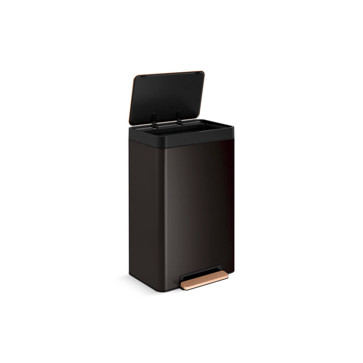 Reset 13 Gallon Kitchen Trash Can, Stainless Steel Hand Free Step Trash Can with Quiet-Close Lid Kohler Color: Black Stainless/Brushed Brass