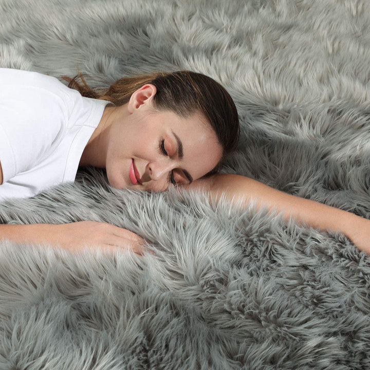 Haja Handmade Shag Faux Sheepskin Gray Area Rug Everly Quinn Rug Size: Rectangle 6' x 9'