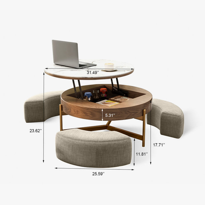 Espedita Modern Round Lift-Top Coffee Table Set with Storage & 3 Ottomans, Pre-Assembly Loon Peak®