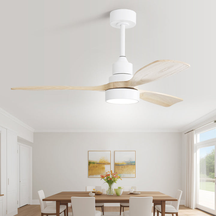 48" Nicola 3 - Blade Matte White Modern Ceiling Fan with Remote Control and Light Kit George Oliver Finish: White with Burlywood Blades