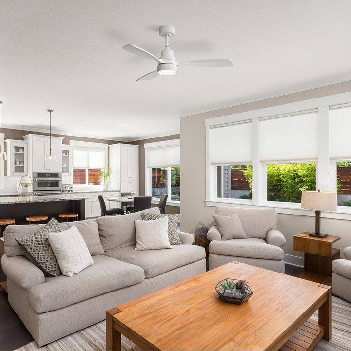 48" Nicola 3 - Blade Matte White Modern Ceiling Fan with Remote Control and Light Kit George Oliver Finish: White with White Blades