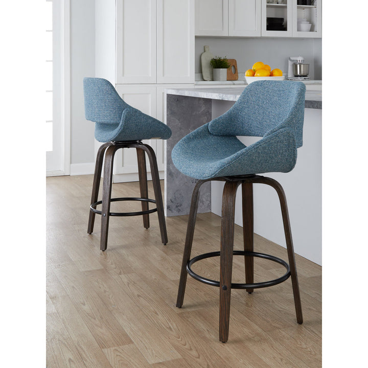 Lakyia Upholstered Bar & Counter Stool with Round Footrest George Oliver Upholstery: Blue, Seat Height: Bar Stool (30" Seat Height)