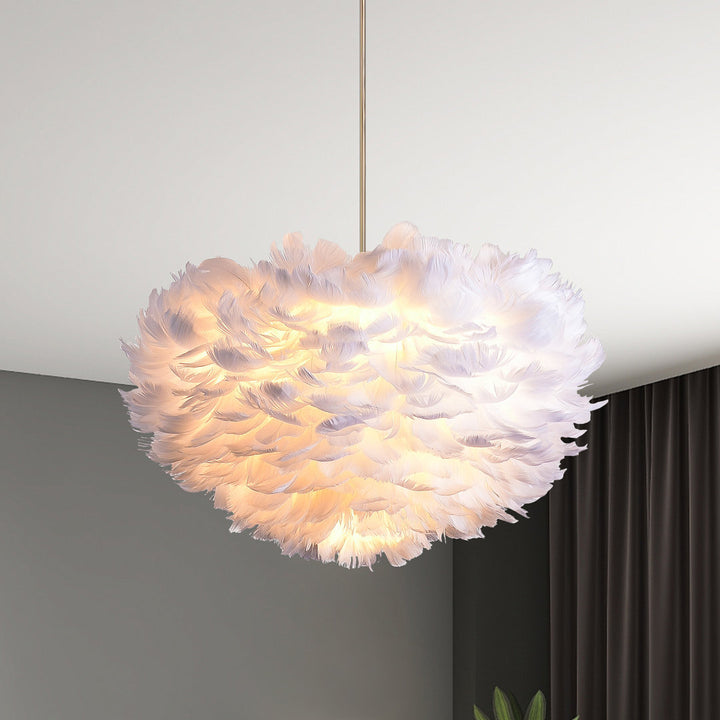 3 - Light Unique / Statement Globe Chandelier with Feather Accents Etta Avenue™ Shade Color: White