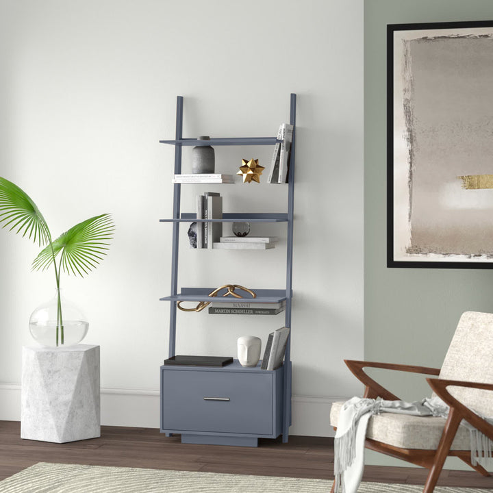 69'' H x 24.75'' W Solid Wood Ladder Bookcase Ebern Designs Color: Gray