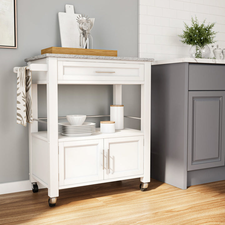 Ager Granite Top Kitchen Cart With Storage Space Latitude Run® Base Finish: White
