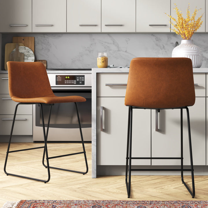 Liekele Upholstered Counter Height Modern Dining Stools by Flash Furniture (Set of 2) Ivy Bronx Seat Height: Counter Stool (24” Seat Height), Upholstery: Light Brown Faux Leather