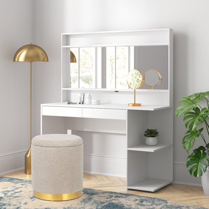 Teddy Fleece Round Ottoman With Stroage Mercer41 Body Fabric: Beige Faux Fur