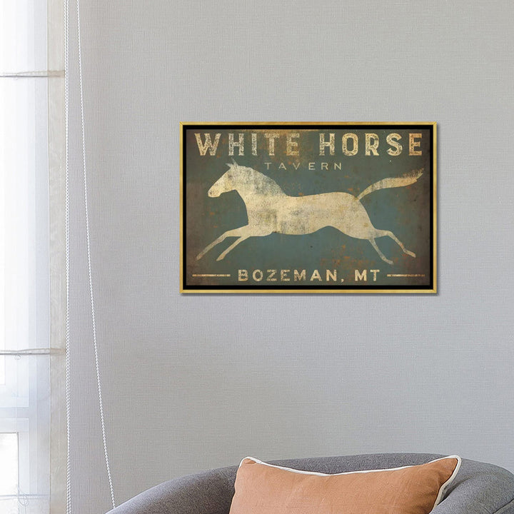 White Horse Tavern Textual Art on Wrapped Canvas East Urban Home Size: 18" H x 26" W x 1.5" D Format: Gold Framed