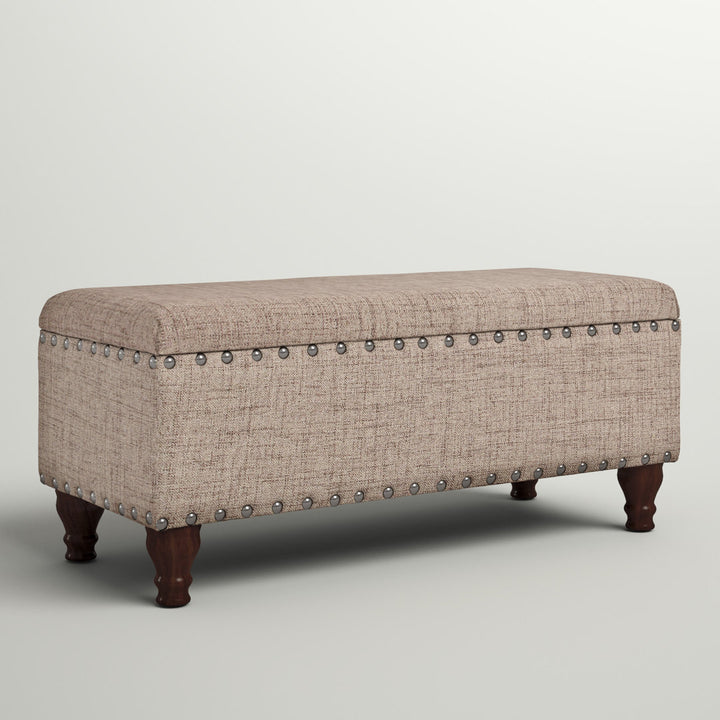 Collantes Upholstered Storage Bench Alcott Hill® Upholstery: Tan/Mottled Brown Nailhead