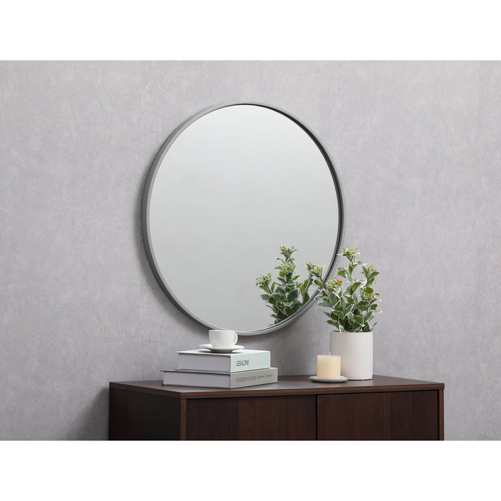 Sabine Metal Round Wall Mirror RE/FINE™ Size: 21" x 21" Finish: Gray