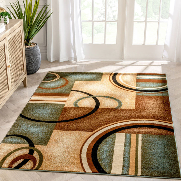 Abbie Arcs & Shapes Light Blue Modern Rug Winston Porter Rug Size: Rectangle 5'3" x 7'3"