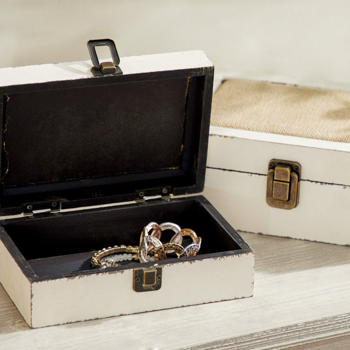 Nazaret White Wood Box with 2 Pieces Hinged Lid Breakwater Bay