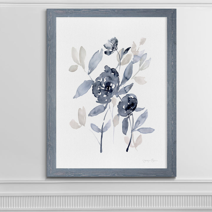Peonies In Gray I' - Picture Frame Print on Glass Winston Porter Size: 32" H x 44" W x 1.25" D Format: Framed Gray Canvas