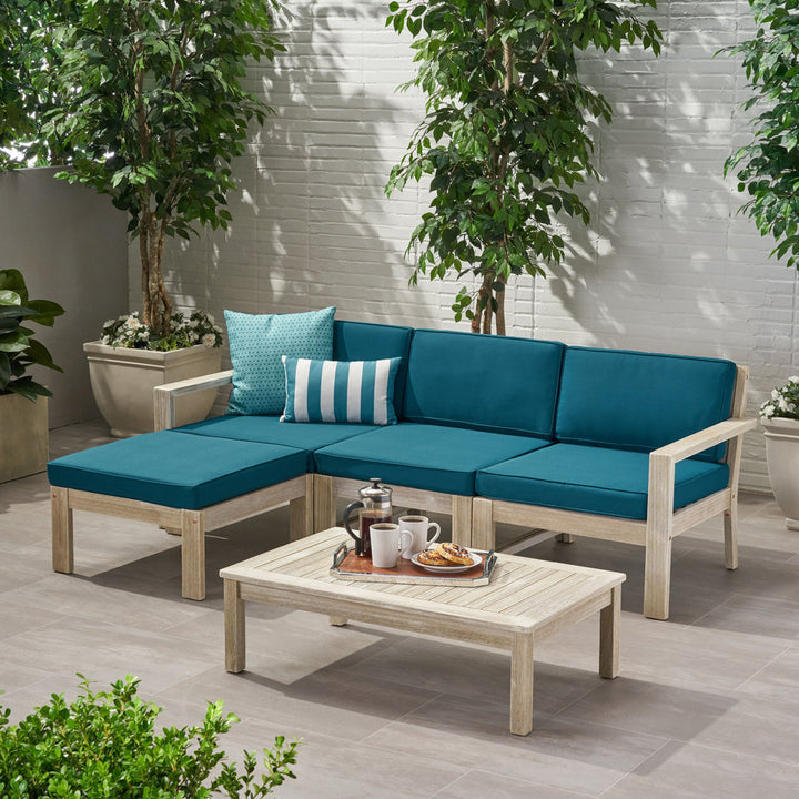 Farlay 5 Piece Sectional Seating Group Latitude Run® Frame Color / Cushion Color: Light Gray Frame / Dark Teal Cushion