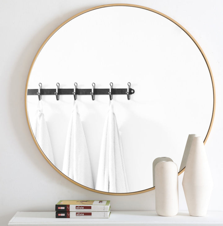 Sabine Metal Round Wall Mirror RE/FINE™ Size: 36" x 36" Finish: Brass