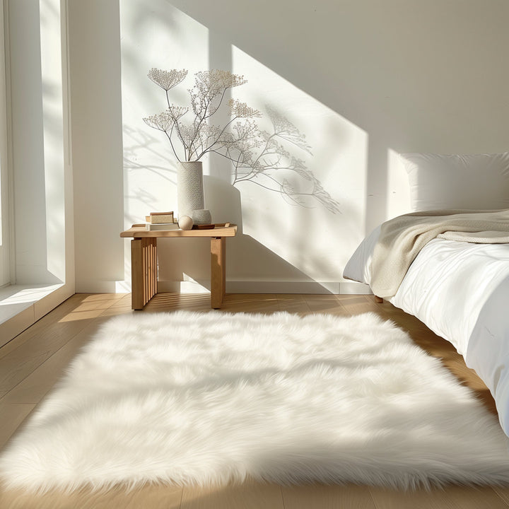 Kayzlynn Shag Faux Sheepskin White Rug Everly Quinn Rug Size: Rectangle 5' x 8'