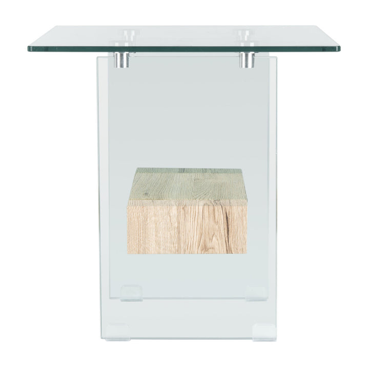 Kayley Glass Top Sled End Table with Storage Highland Dunes Color: Natural