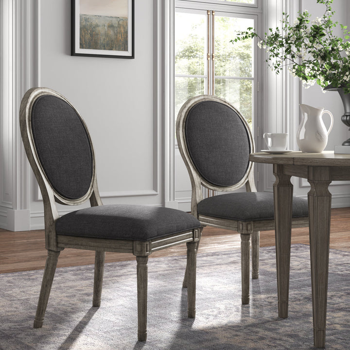 Libretto Linen Upholstered Side Chair (Set of 2) Kelly Clarkson Home Leg Color: Antique Gray Oak, Color: Dark Gray