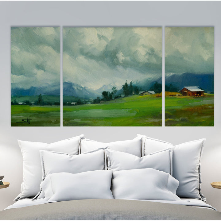 A Premium Wallowa Valley Storm - 3 Piece Print Set on Canvas Gracie Oaks Size: 40" H x 80" W x 1.5" D