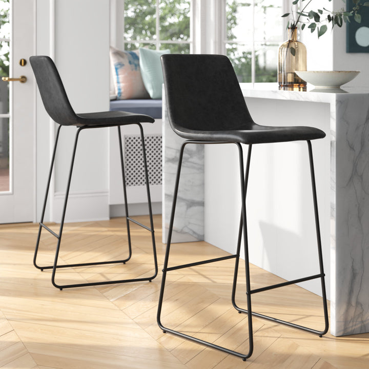 Liekele Upholstered Counter Height Modern Dining Stools by Flash Furniture (Set of 2) Ivy Bronx Seat Height: Bar Stool ( 30” Seat Height), Upholstery: Gray Faux Leather