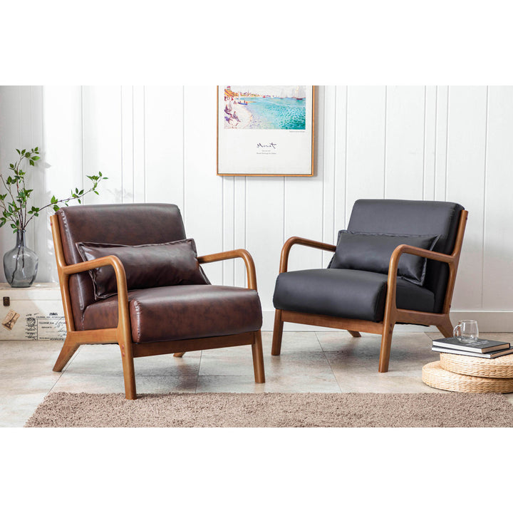 Arsh Accent Chair With Pillow, Pu Upholstery, Rubberwood Legs Wade Logan® Upholstery Color: Black Polyurethane