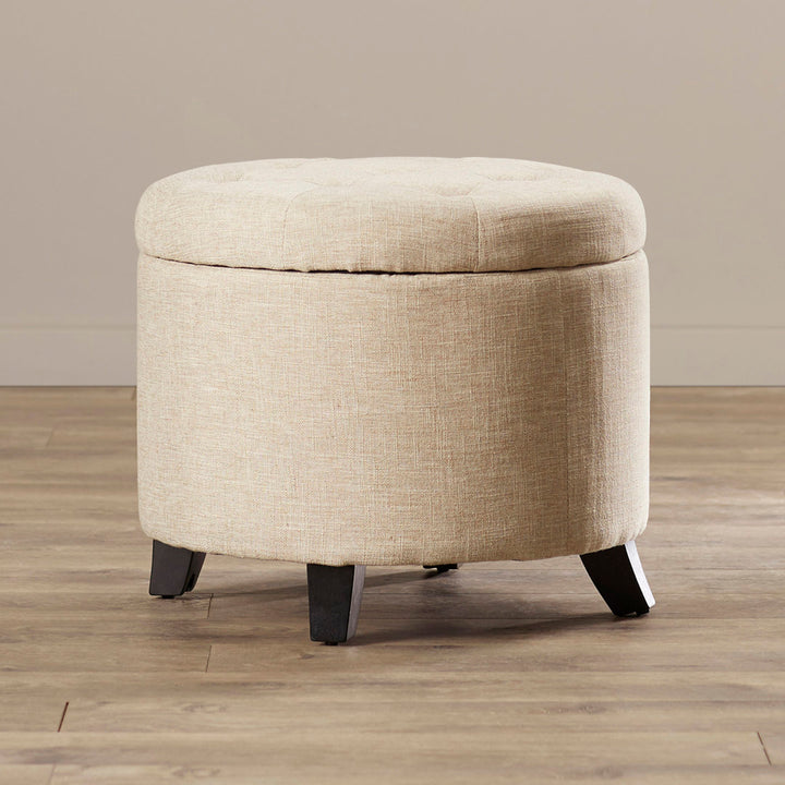 Avers 19.75" Wide Tufted Round Storage Ottoman Andover Mills™ Fabric: Tan Fabric