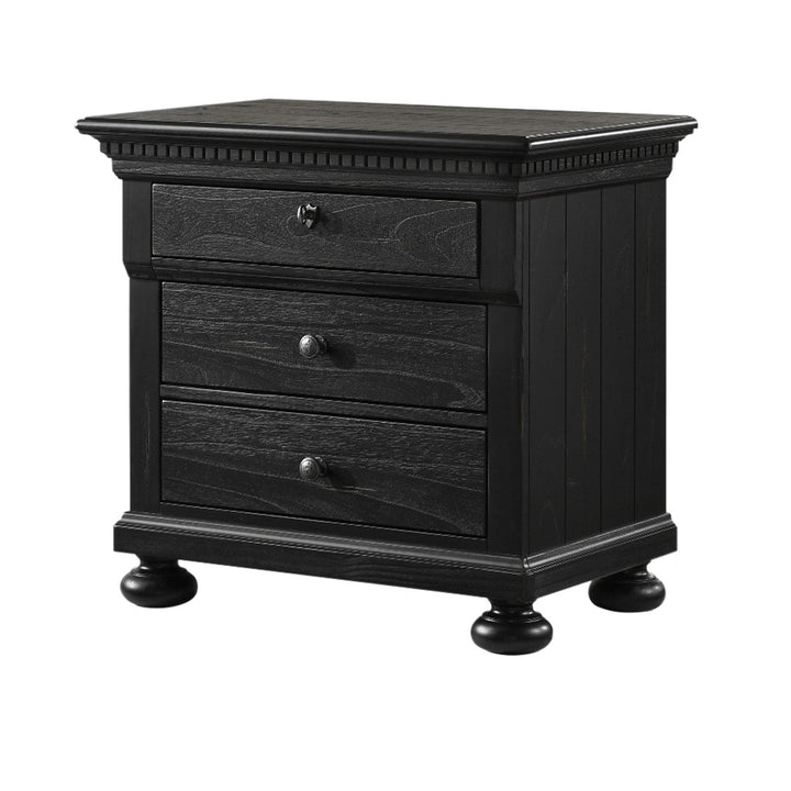 Waylon 3 - Drawer Solid Wood Nightstand in Black/Silver Greyleigh™