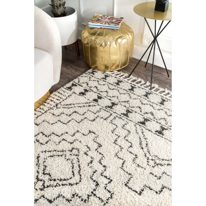 Adry Moroccan Shag Tasseled Cream/Charcoal Area Rug Union Rustic Rug Size: Rectangle 9'2" x 12'