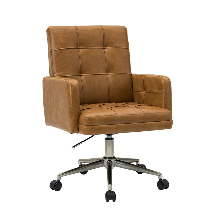 Auric Mid-Century Modern Vegan Leather Height-Adjustable Swivel Office Chair Wade Logan® Upholstery Color: Camel
