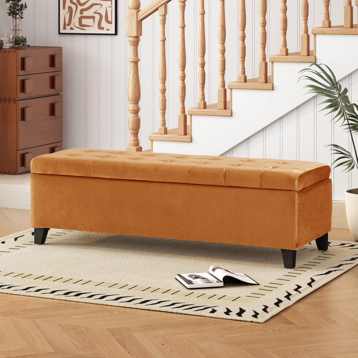 Idalynn 50.75" Wide Tufted Rectangle Storage Ottoman Lark Manor™ Body Fabric: Apricot Velvet