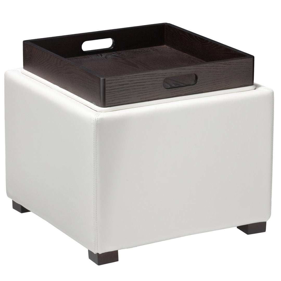 Newfield 17.5'' Wide Faux Leather Square Ottoman with Storage Alcott Hill® Upholstery: White Faux Leather