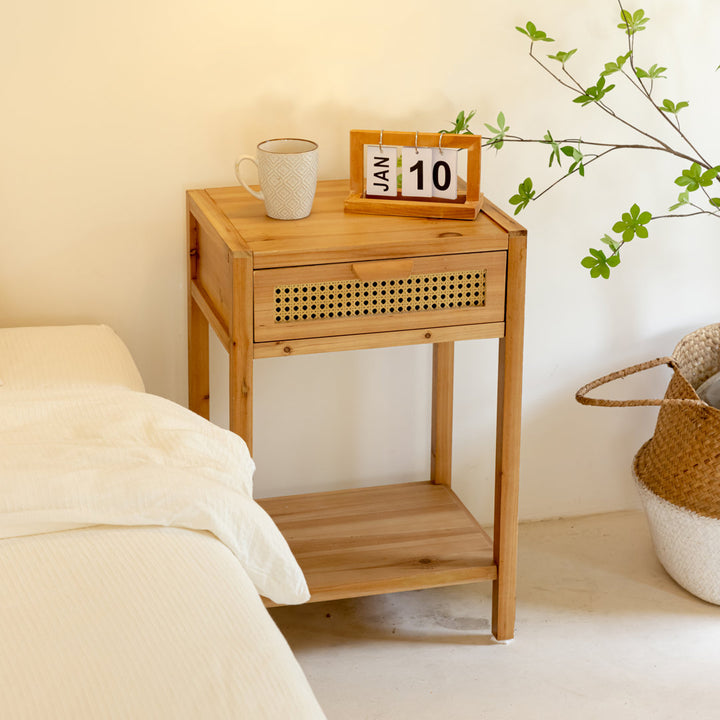 Armands Modern Minimalism Nightstand End Table Side Table with Woven Pattern Drawer and Shelf Union Rustic Color: Light Brown