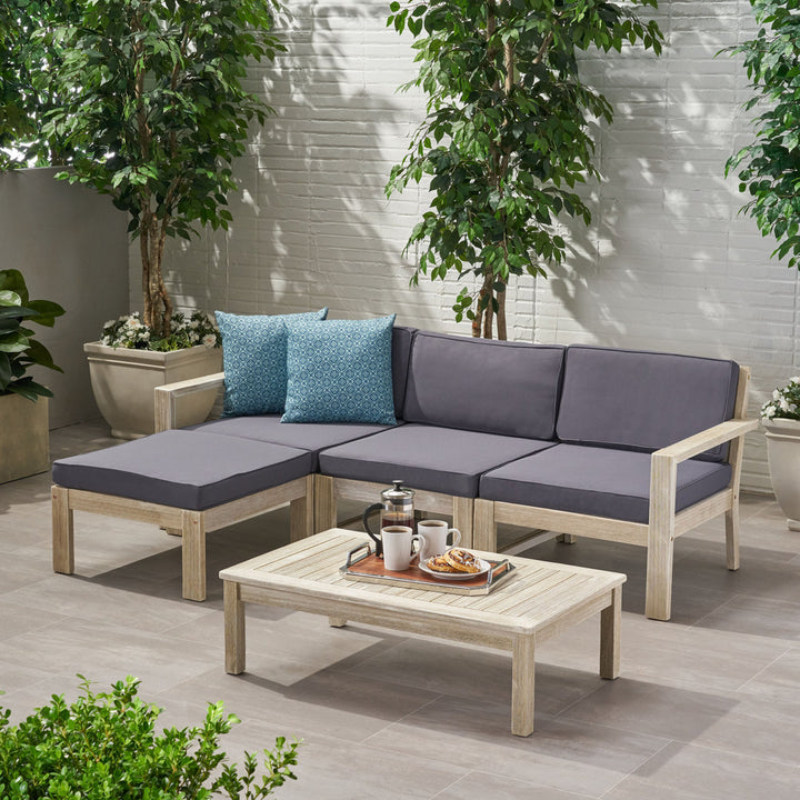 Farlay 5 Piece Sectional Seating Group Latitude Run® Frame Color / Cushion Color: Light Gray Frame / Dark Gray Cushion
