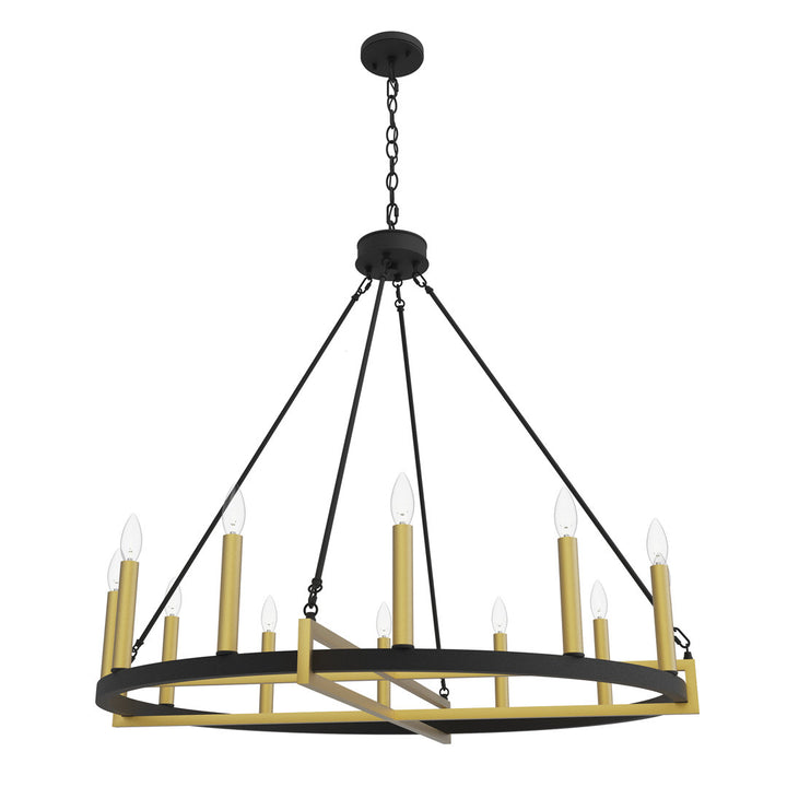 Avalee 12 - Light Living Room Steel Dimmable Wagon Wheel Chandelier UL Certified Lark Manor™ Finish: Classic Black/Contemporary Brass