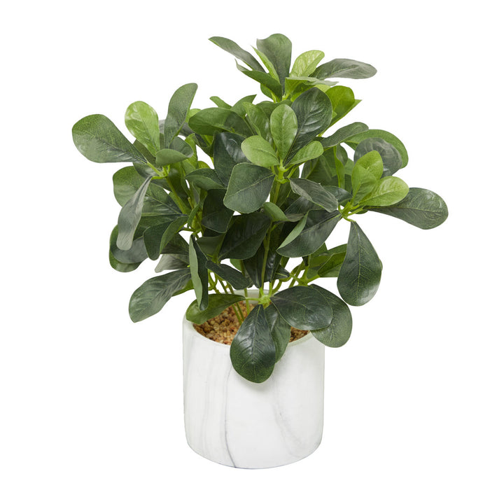 Faux Foliage Eucalyptus Indoor Outdoor Green Artificial Plant with Realistic Leaves and Marble Pot Novogratz