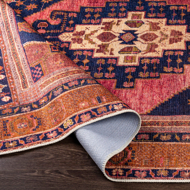 Westlake Machine Washable Oriental Dark Blue/Rose Area Rug Birch Lane™ Rug Size: Rectangle 5'3" x 7'3"
