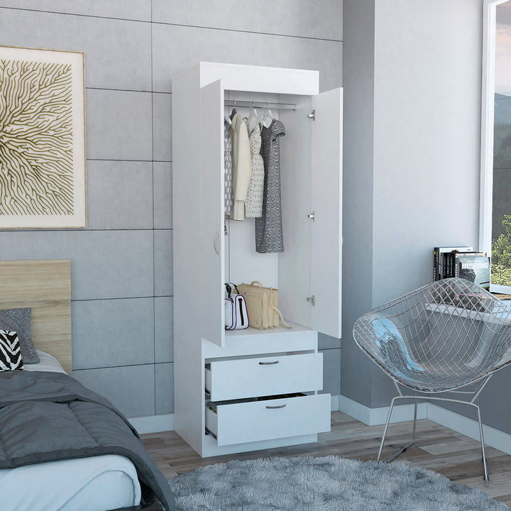 Lisboa Armoire with Double Doors, 2 Drawers, and Hanging Rod Latitude Run® Color: White