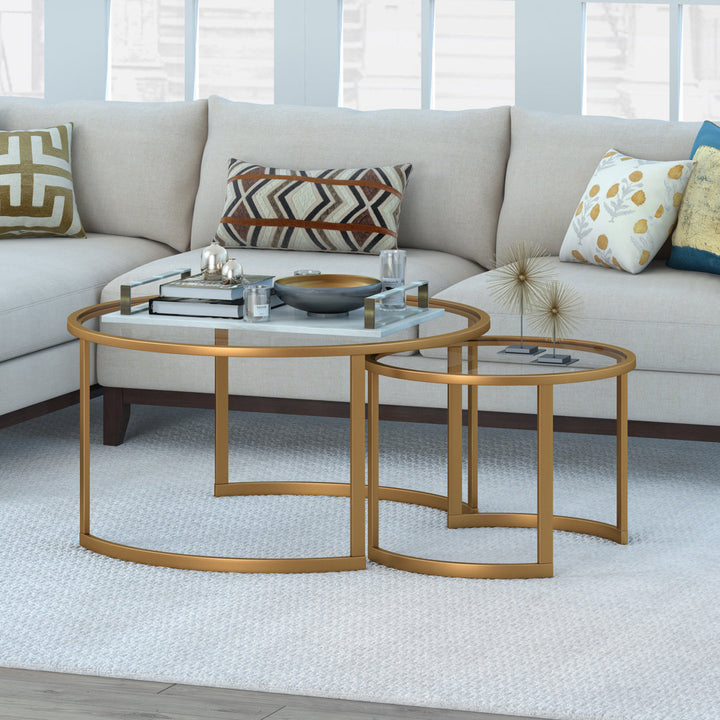 Kahoka 36" Glass And Steel Round Nested Coffee Tables Willa Arlo™ Interiors Table Base Color: Brass