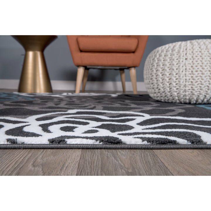 Carius Performance Floral Gray/Blue/Black/White Area Rug Winston Porter Rug Size: Rectangle 6'6" x 9'