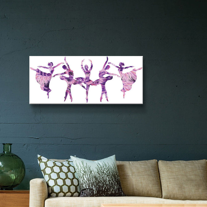 Hayhurst Purple Ballerinas Silhouette Graphic Art on Canvas Viv + Rae™ Size: 24" H x 48" W Format: Wrapped Canvas