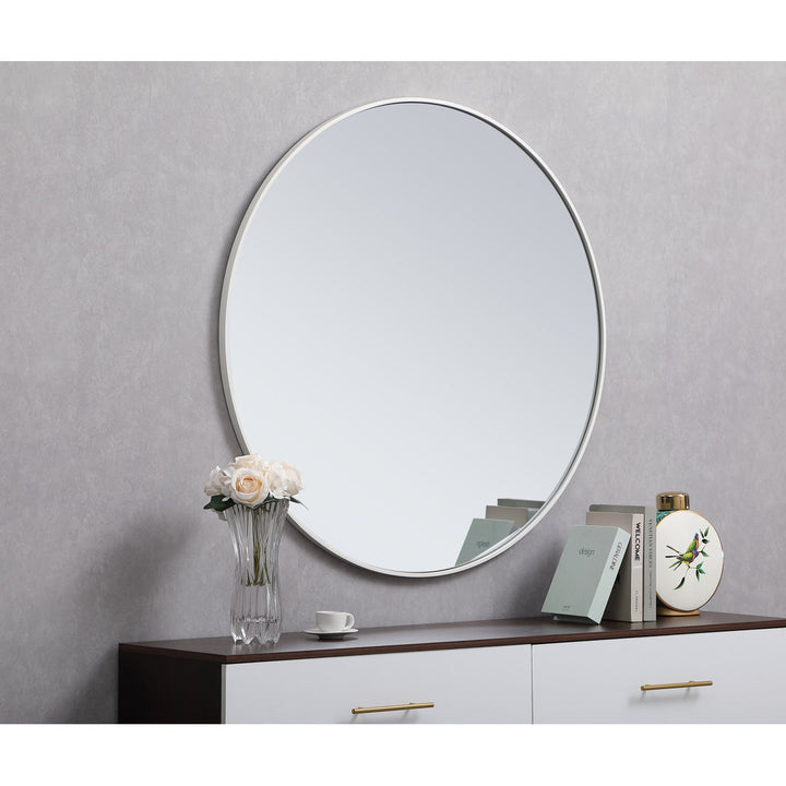 Sabine Metal Round Wall Mirror RE/FINE™ Size: 39" x 39" Finish: White