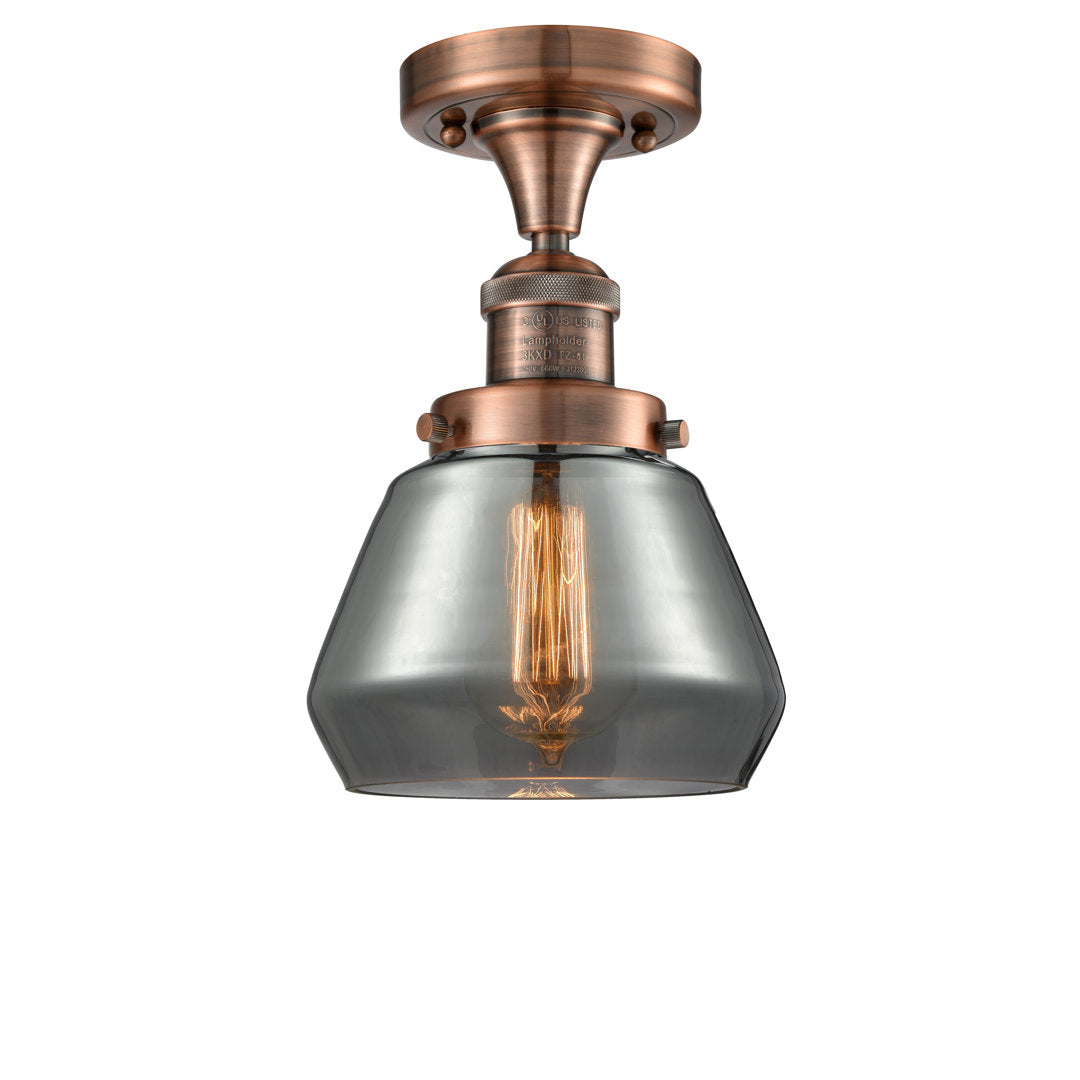 Chill 1 - Light 7" Simple Bell Semi Flush Mount Wade Logan® Shade Color: Smoked Fixture Finish: Antique Copper