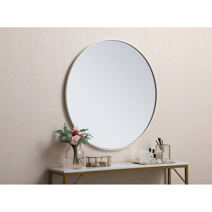 Sabine Metal Round Wall Mirror RE/FINE™ Size: 39" x 39" Finish: White